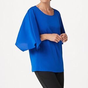 💕Dennis Basso Cape Sleeves Woven Scoop-Neck Top